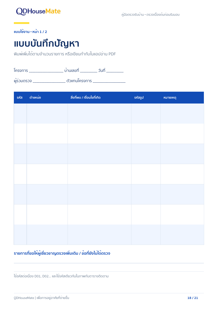 ตัวอย่างแบบบันทึกปัญหา